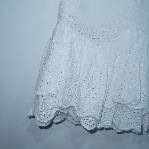 H&M White Eyelet Lace Flounced Cotton Skirt Size 4 - Image 2