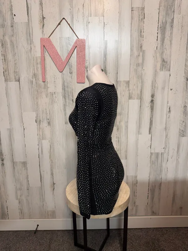 HOT & DELICIOUS Black Rhinestone Cutout Long Sleeve Mini Dress Womens Medium - Image 4