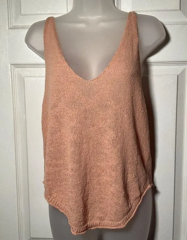 FP Beach Peach Orange Pink Pullover Round Hem Tank NWT Knit Small Casual Preppy - Image 2