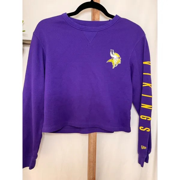 New Era NFL Minnesota Vikings Purple Waffle Knit Cropped Sweatshirt Womens S - Image 3
