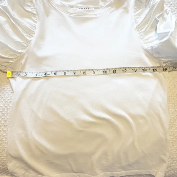FRAME Ruched Tie‎ Sleeve Organic Cotton T-Shirt Blanc size Small - Image 7