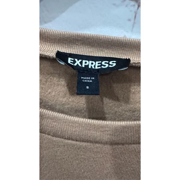 Express Small Womens Sweatshirt Crewneck Long Sleeve Tan Casual Pullover Top‎ - Image 3