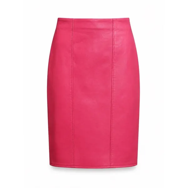 Vakko Vintage Hot Pink Red Leather Pencil Skirt Size 8 High Waist Midi Minimal - Image 2