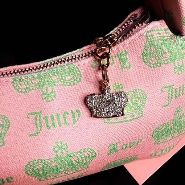 Juicy Couture Festival Pink Green Crown Shoulder Bag Charms NWT - Image 6