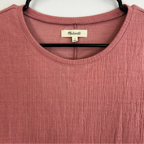 Madewell Crosshatch Short Puff-Sleeve Faux-Wrap Mini Dress Pink Mauve Size Small - Image 4