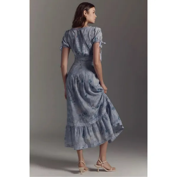 Anthropologie Dainty Ethereal Cottage Midi Maxi Dress Periwinkle Blue XL - Image 5