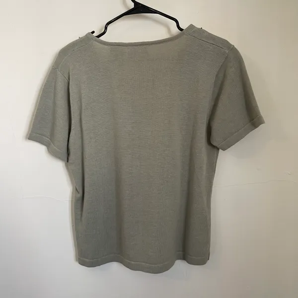 Vintage Sage Green Embroidered Knit Sweater Tee - Image 2