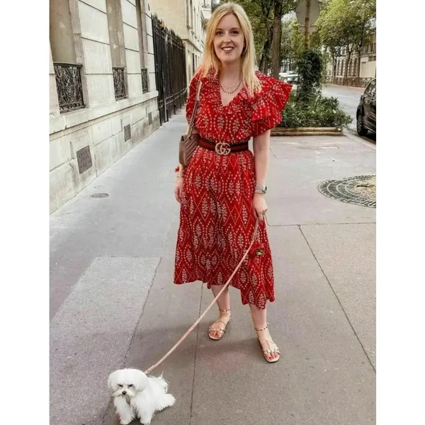 Zara Red Dress with Eyelet Embroidery Midi Length Size Small‎ - Image 15