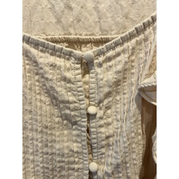 Express‎ Womens Beige Ruffle Button Front Pintuck Sleeveless Blouse Top L Boho - Image 2