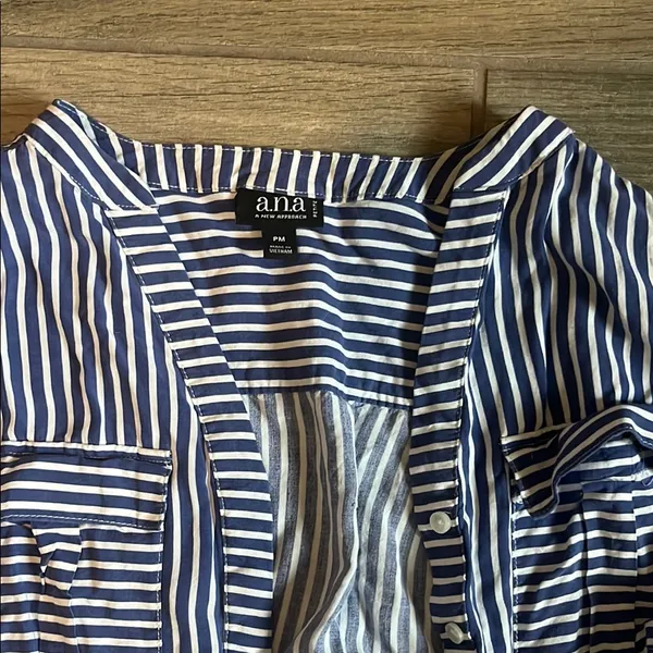 Blue and White Striped Long Sleeve Blouse - Image 4