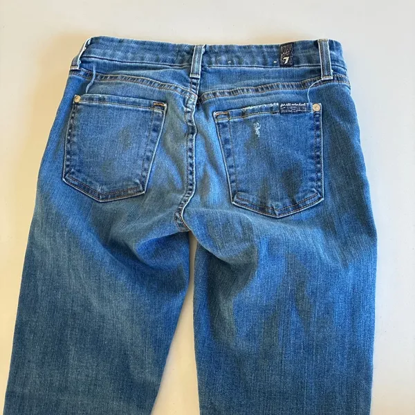 7 For All Mankind Womens Distressed Skinny Jeans Blue Denim Size 24 Ripped Patch - Image 5