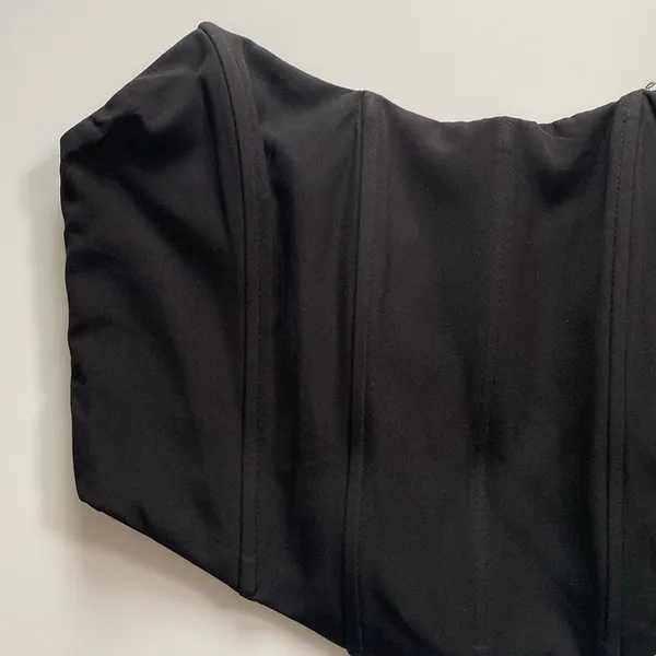 White Fox Boutique Black Strapless Corset Bandeau Crop Top Size Small - Image 3