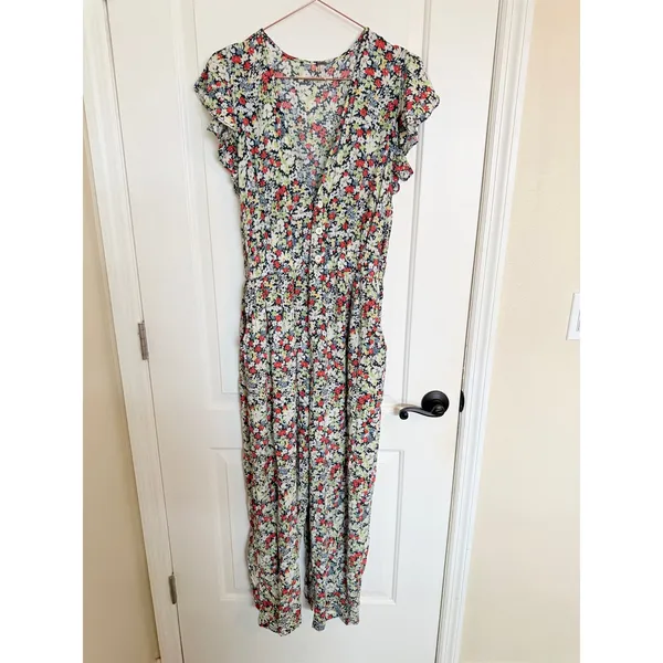 Free People Jumpsuit Womens XS Multicolor Floral Flutter‎ Sleeve Boho Jumpsuit - Image 7