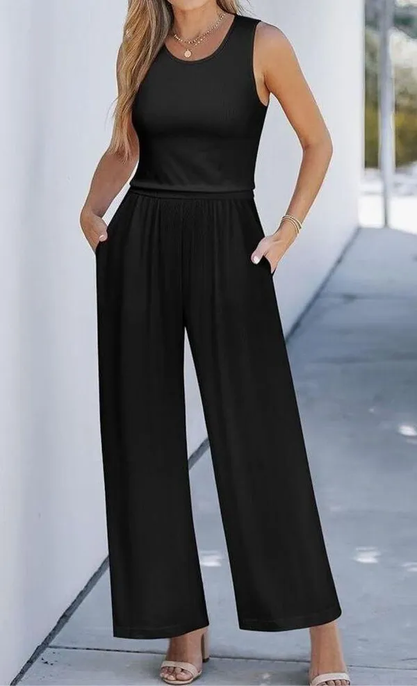 NEW Black Sleeveless Pockets Zipper Back Wide leg Jumpsuit XL - Image 7