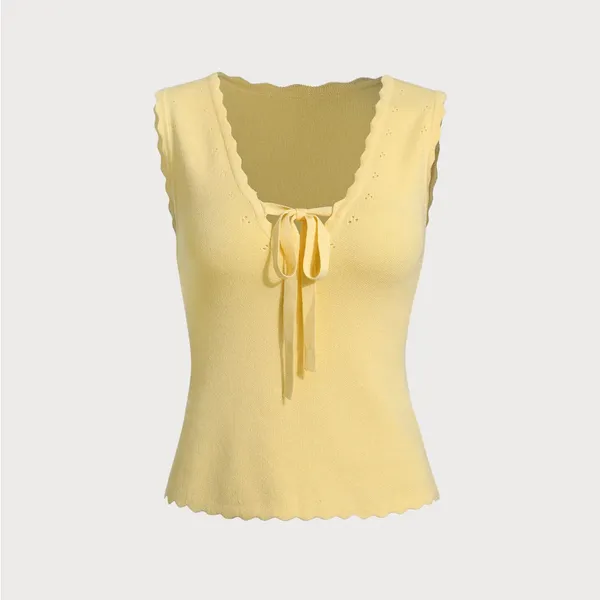 Rihoas Yellow Tie-Front Knit Tank Top - Image 6