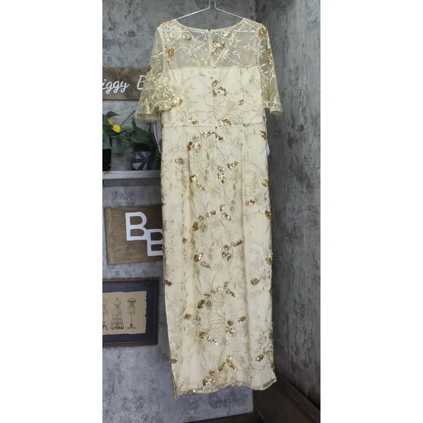 NWT JS Collections Sleeve Sequin Embellished Column Gown Dress Gold Yellow 18 - Image 7