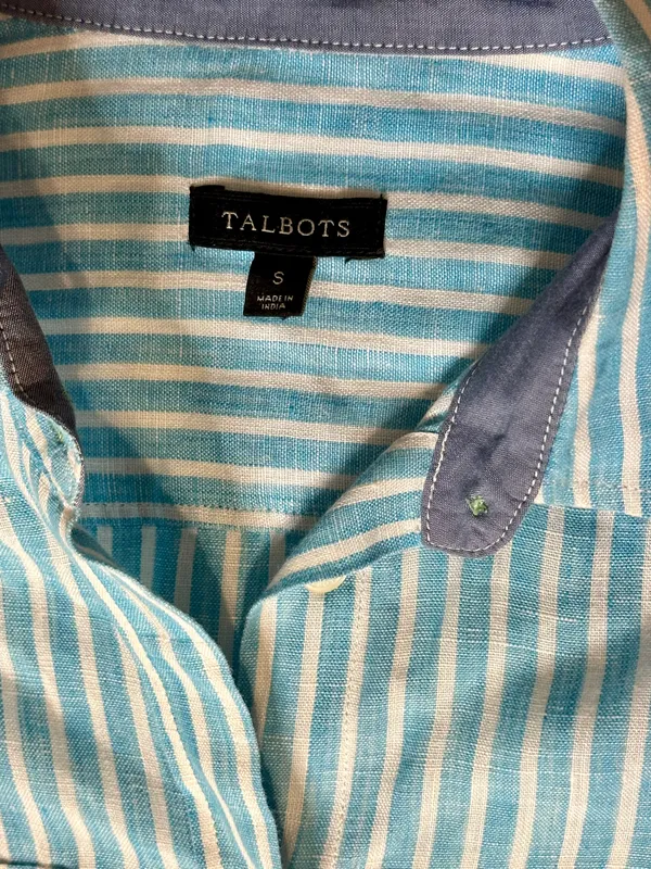 Talbots striped collared baby blue and white button up blouse, Small - Image 4