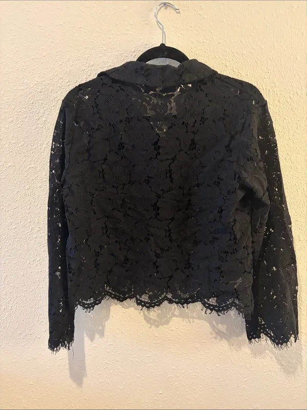LOFT Black Lace Button-Front Collared Shirt - Image 3