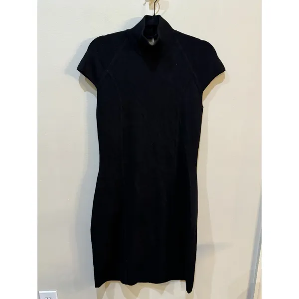 Lauren Ralph Lauren Black Knit Silk Cashmere Dress Size Medium Mock Neck Cutout - Image 3