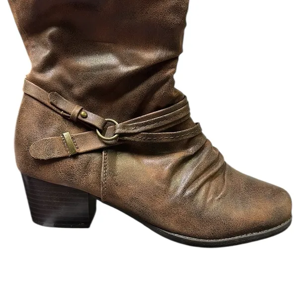 Yuu Womens Ryley Stacked Heel Below Knee Riding Boots Womens 8 W - Image 5