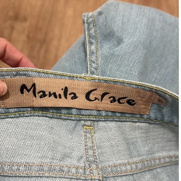 MANILA GRACE | NWT Light Wash High Rise Straight‎ Leg Floral Cuff Jeans, 26 - Image 4