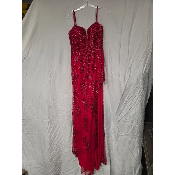 Clarisse Red Long Sequin High Slit Pageant Homecoming Formal Red Dress 6 - Image 3
