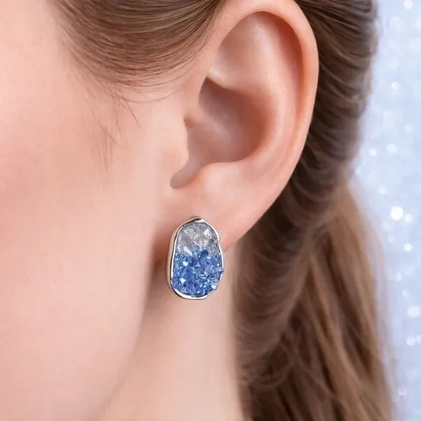 Sterling Silver Blue Ombre Crystal Stud Earrings - Image 3