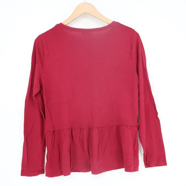 Old Navy T Shirt Women Medium Maroon Ruffled Hem Round Neck Long Sleeve Pullover - Image 5