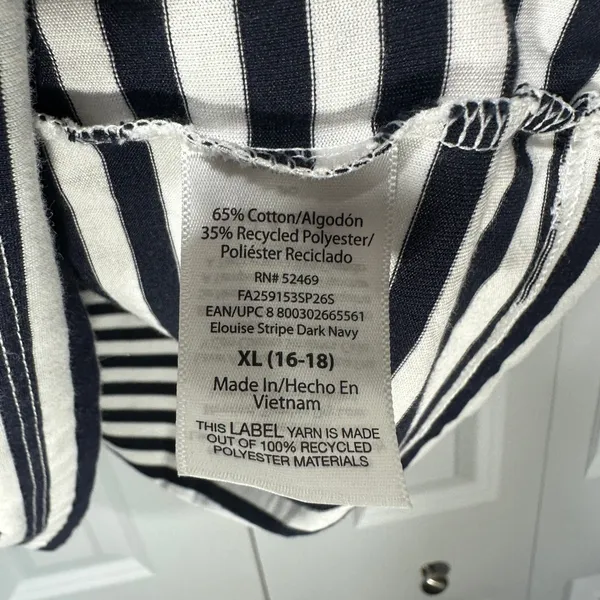 Free Assembly Top Womens XL Navy White Striped Puff Sleeve Ringer Tee Cotton - Image 4