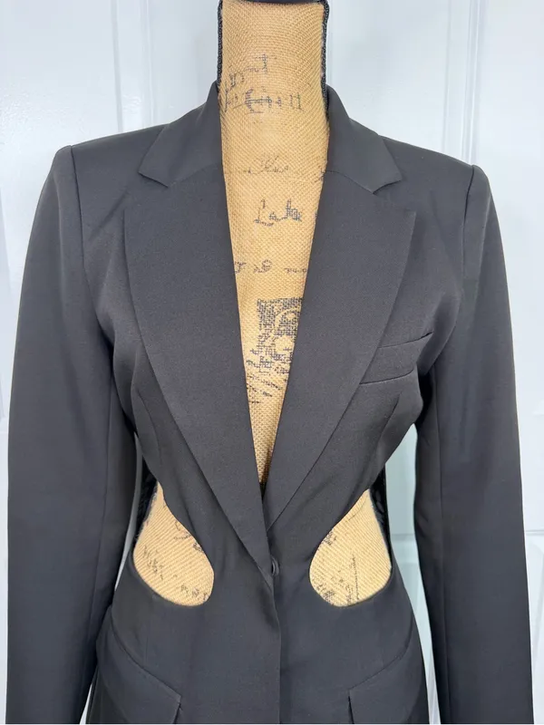 Lioness XS Black Cutout Blazer Mini Dress Tuxedo Long Sleeve NWOT - Image 3