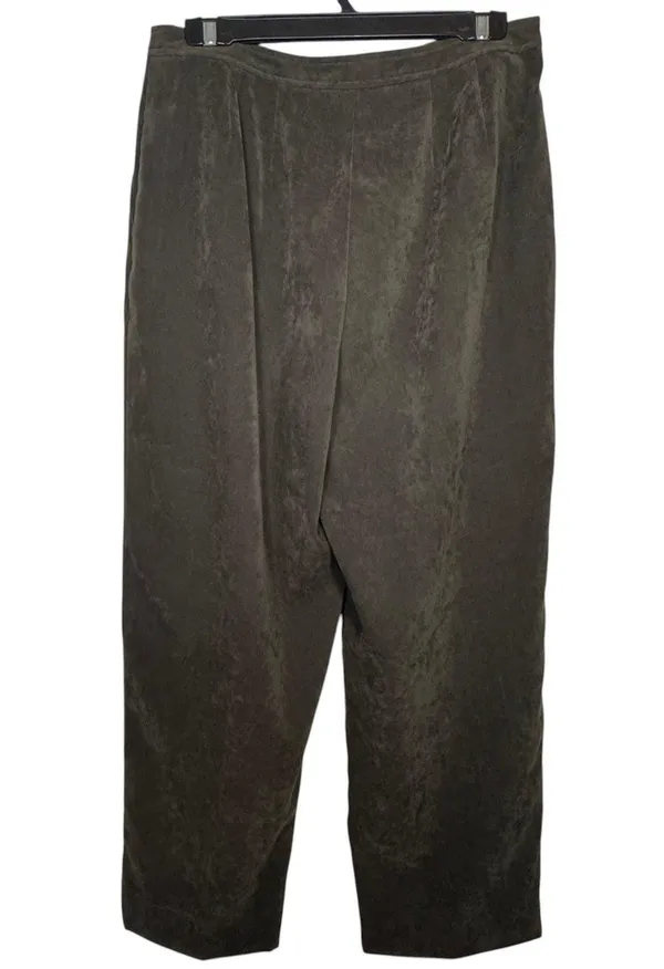 Villager Liz‎ Claiborne Olive Green Faux Suede Pants Womens 14 Short Ankle Y2K - Image 2