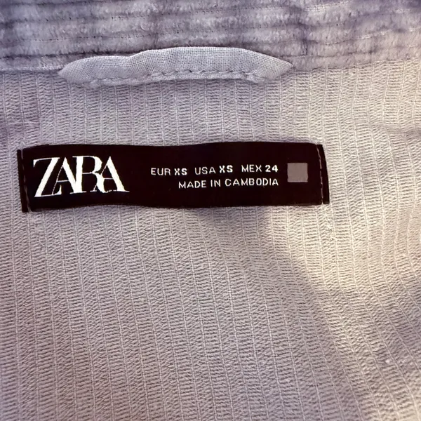 Zara Corduroy Trucker Jacket‎ Women XS Blue Button Front Raw Hem Pockets shacket - Image 2