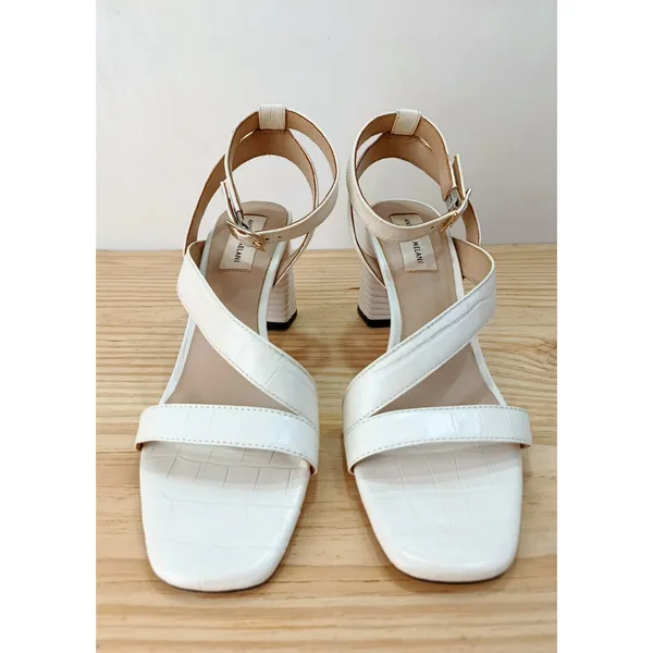 Antonio Melani "Kandis" White Croc Embossed Block Heel Sandals 8.5 M - Image 4