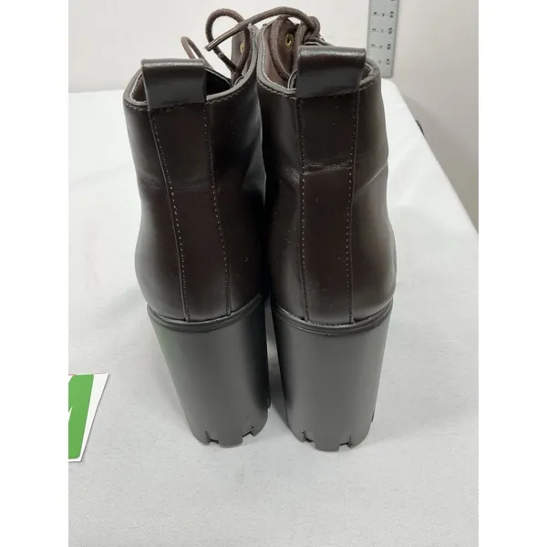 Womans New Lace Up Chunky Platform Ankle Boots Size 8 Brown Lug Heel - Image 4