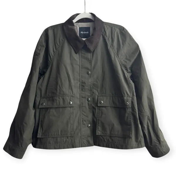NWD Madewell The Billie Short Jacket Trench Green Barn Coat Women’s XL - Image 4