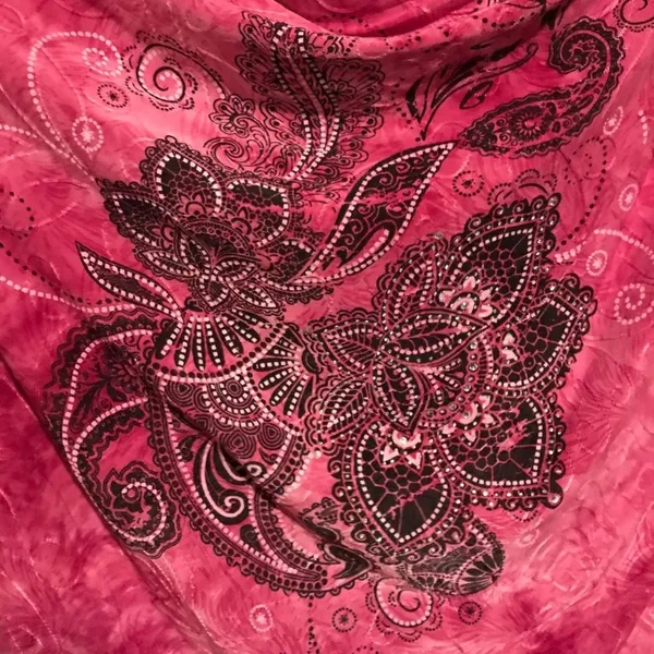 Dress Barn Pink Paisley Rhinestone Draped Blouse - Image 2