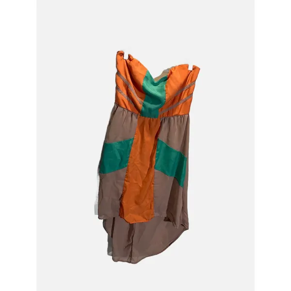 Flying Tomato Dress Womens Medium Orange Color Block High Low Strapless Boho Sum - Image 2