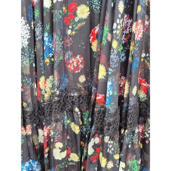 Mac Duggal Size 2 Black Floral Plunge V Neck Lace Maxi Long Formal Gown Dress - Image 9