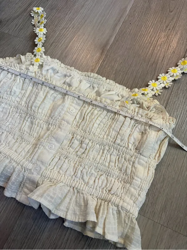 Anthropologie Maeve Strappy Daisy Crop Tank Off White Smocked Cotton Top Size S - Image 8