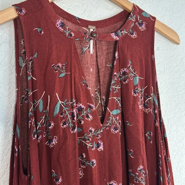 Free People Rust Red Swing Top Dress Festival Choker Boho Babydoll Summer Fall - Image 5