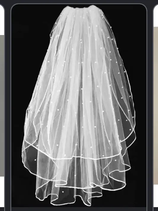 White Wedding Veil | Triple (3) Tier with Pearl Accents - Image 2