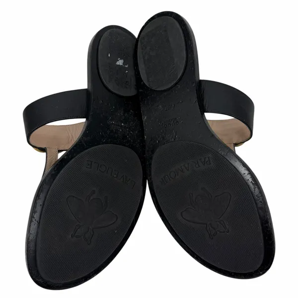 Gucci Black Leather Thong Sandal Gold Double G Logo Size 37 - Image 11