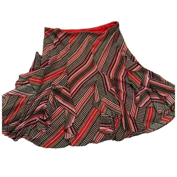 Lauren‎ Ralph Lauren Women's Patterned Ruffled Georgette Skirt sz M red brown - Image 8