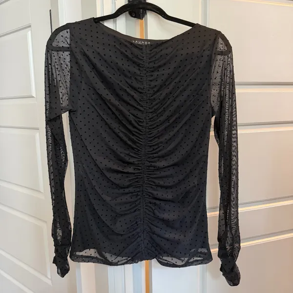 LAUNDRY by Shelli Segal Boatneck Long Sleeve Ruched Mesh Top - Image 3