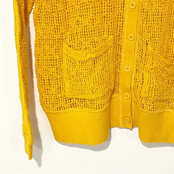 Free People FP‎ Beach Size Small Open Knit Mustard Yellow Cardigan - Image 3