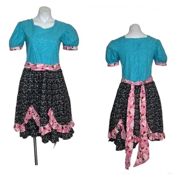 FIRE WIFE FASHIONS Cotton Dress Full Skirt Mixed Print Cupcakes Button Back - Image 8