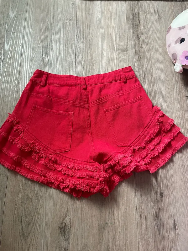Boutique Red Denim Shorts - Image 2