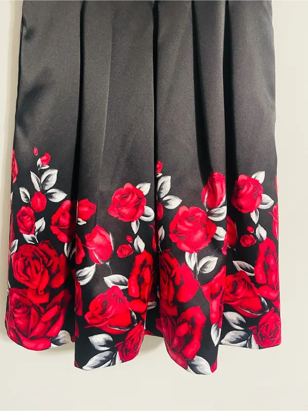 Vintage Formal Dark Romantic Satin Red Rose Gothic Flare Dress 6 Vampy Grunge - Image 12