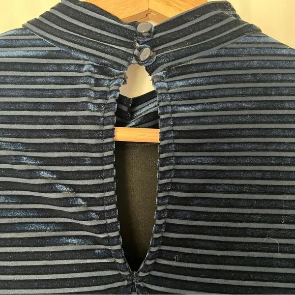Lulu’s Ticket to chic Navy Blue Striped Velvet Balloon Sleeve dress Size small - Image 9