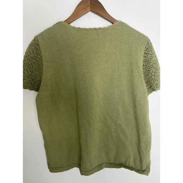 Alfred Dunner VTG Green Crochet Beaded Floral Sweater Top Coastal Grandmacore Cottage Boho 70s - Image 4
